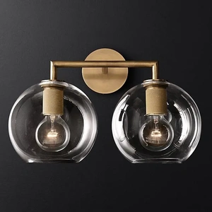 Изображение Бра Rh Utilitaire Globe Shade Double Sconce Brass By Imperiumloft