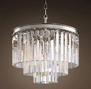 Изображение Люстра Rh 1920S Odeon Clear Glass Fringe 3-Tier Chandelier Nickel 36 См By Imperiumloft