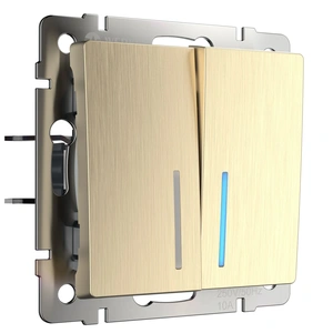 Изображение Выключатель двухклавишный проходной с подсветкой (шампань рифленый) W1122110