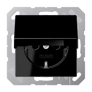 Изображение Розетка с заземлением и крышкой 16А 250В A Flow черный глянцевый A1520KLSW Jung
