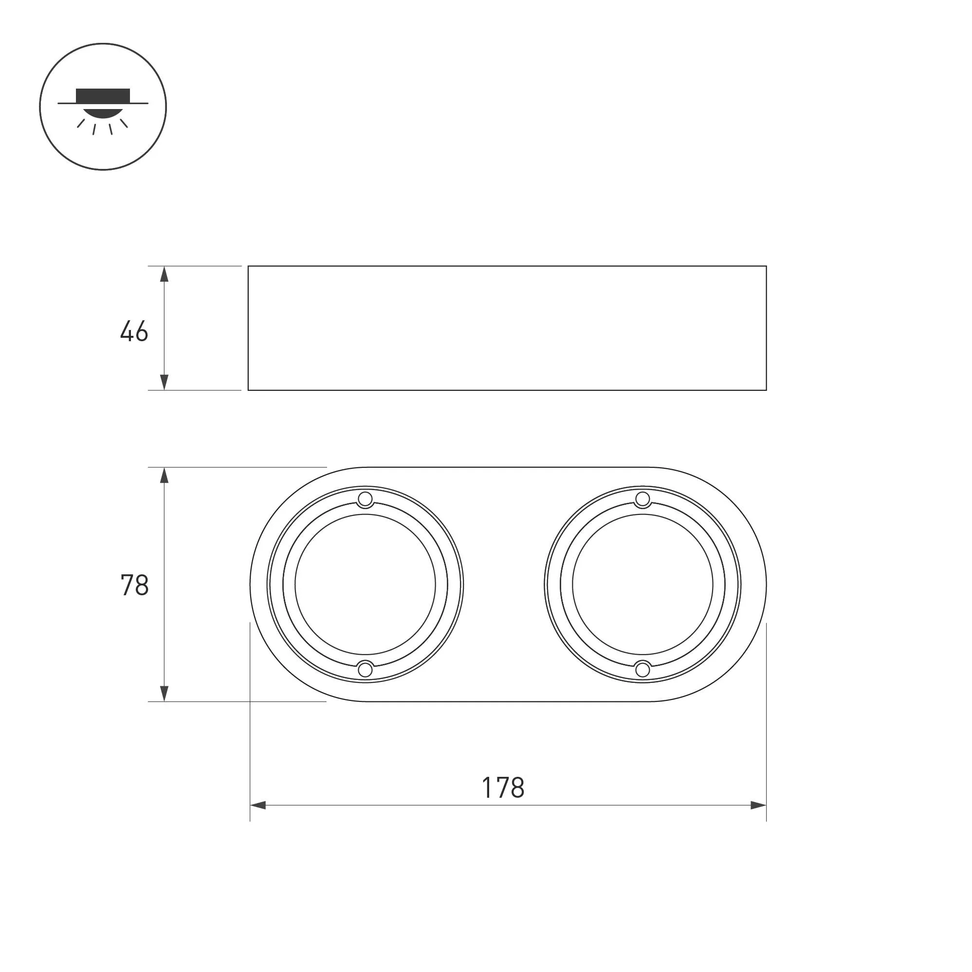 Корпус PLURIO-BASE-SURFACE-RS179x78 (BK, 1-2, 200mA) (Arlight, IP20 Металл, 3 года) - Изображение