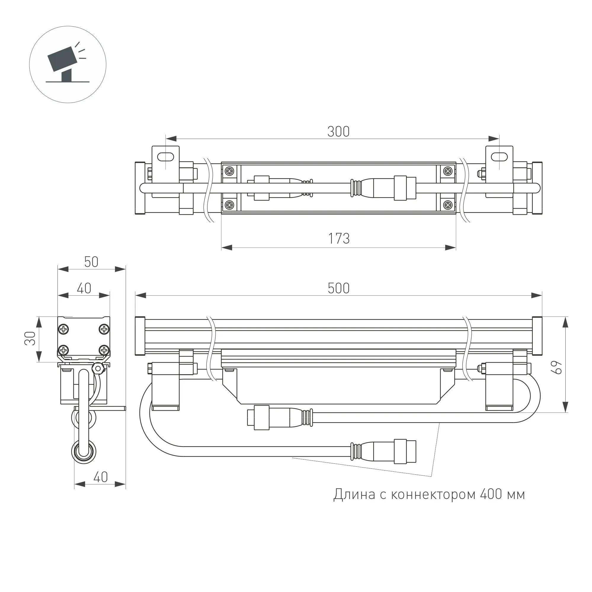 Линейный прожектор AR-LINE-500-9W Warm3000 (GR, 15 deg, 230V) (Arlight, IP65 Металл, 3 года) - Изображение